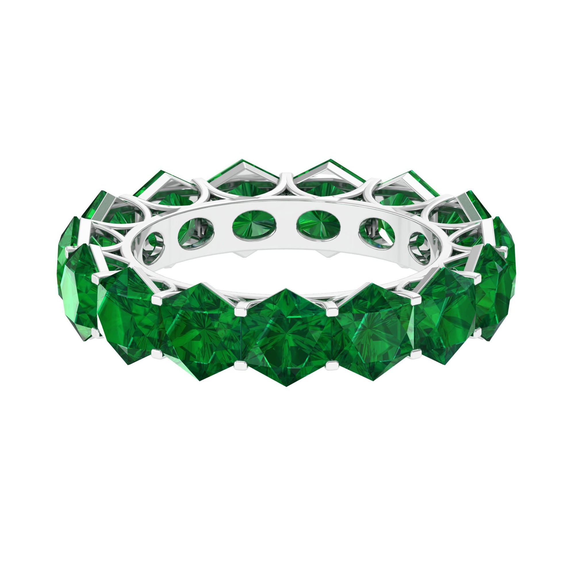 Hexagon Cut Created Emerald Full Eternity Band Ring Lab Created Emerald - ( AAAA ) - Quality - Rosec Jewels