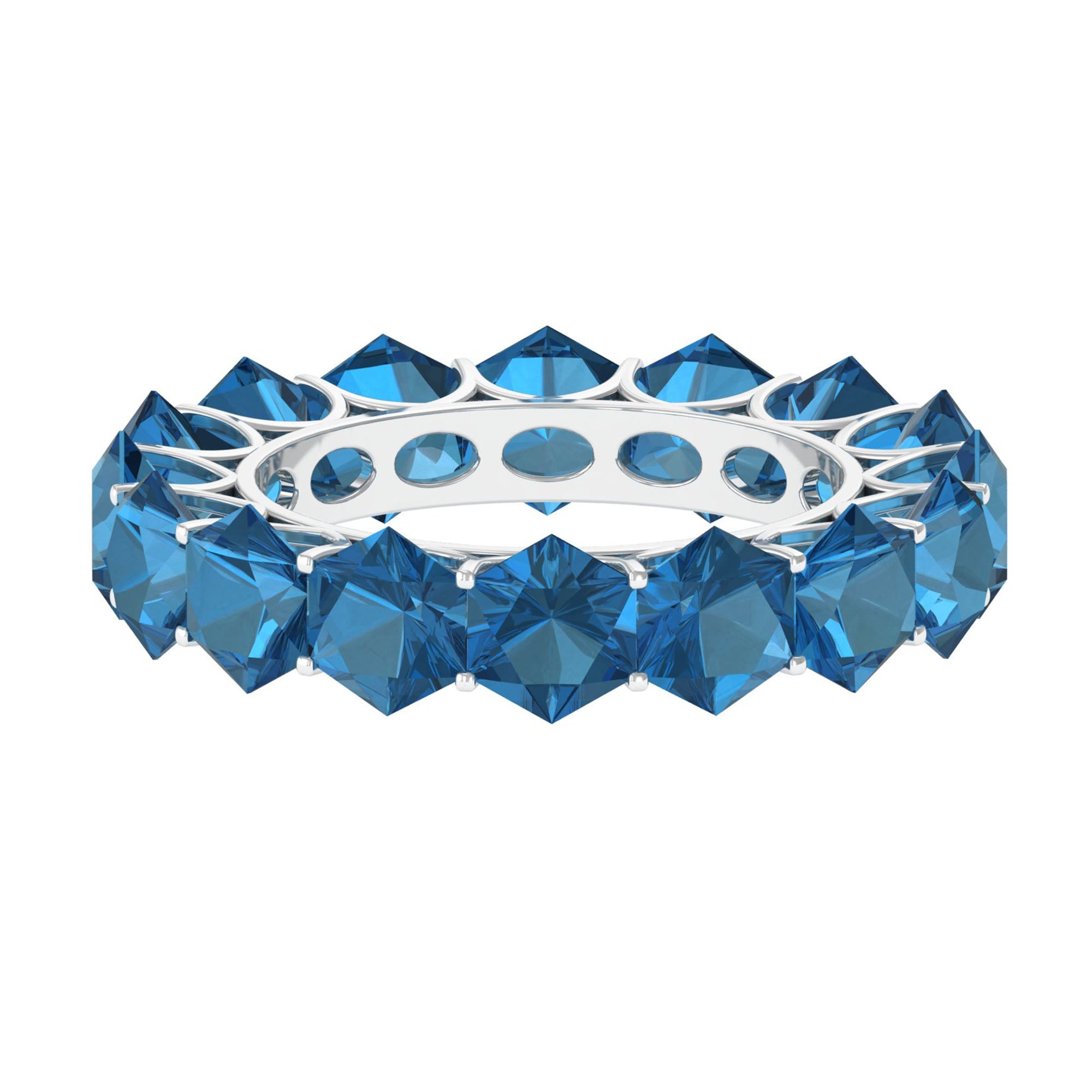 Hexagon Cut London Blue Topaz Eternity Band Ring London Blue Topaz - ( AAA ) - Quality - Rosec Jewels