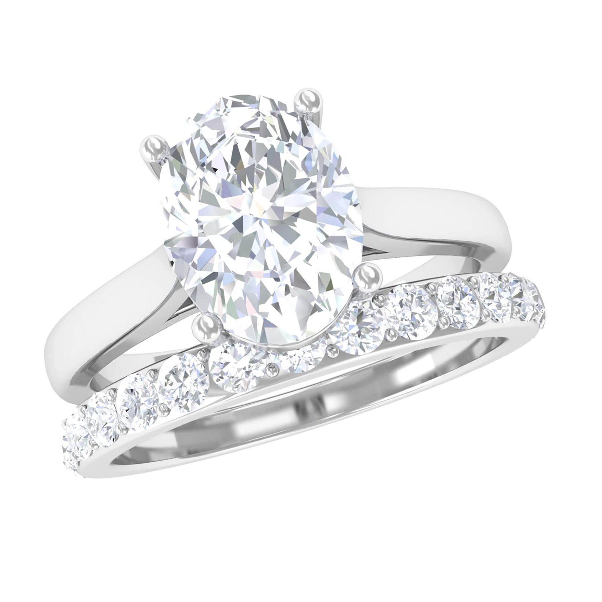 Oval Cut Solitaire Moissanite Bridal Ring Set Moissanite - ( D-VS1 ) - Color and Clarity - Rosec Jewels