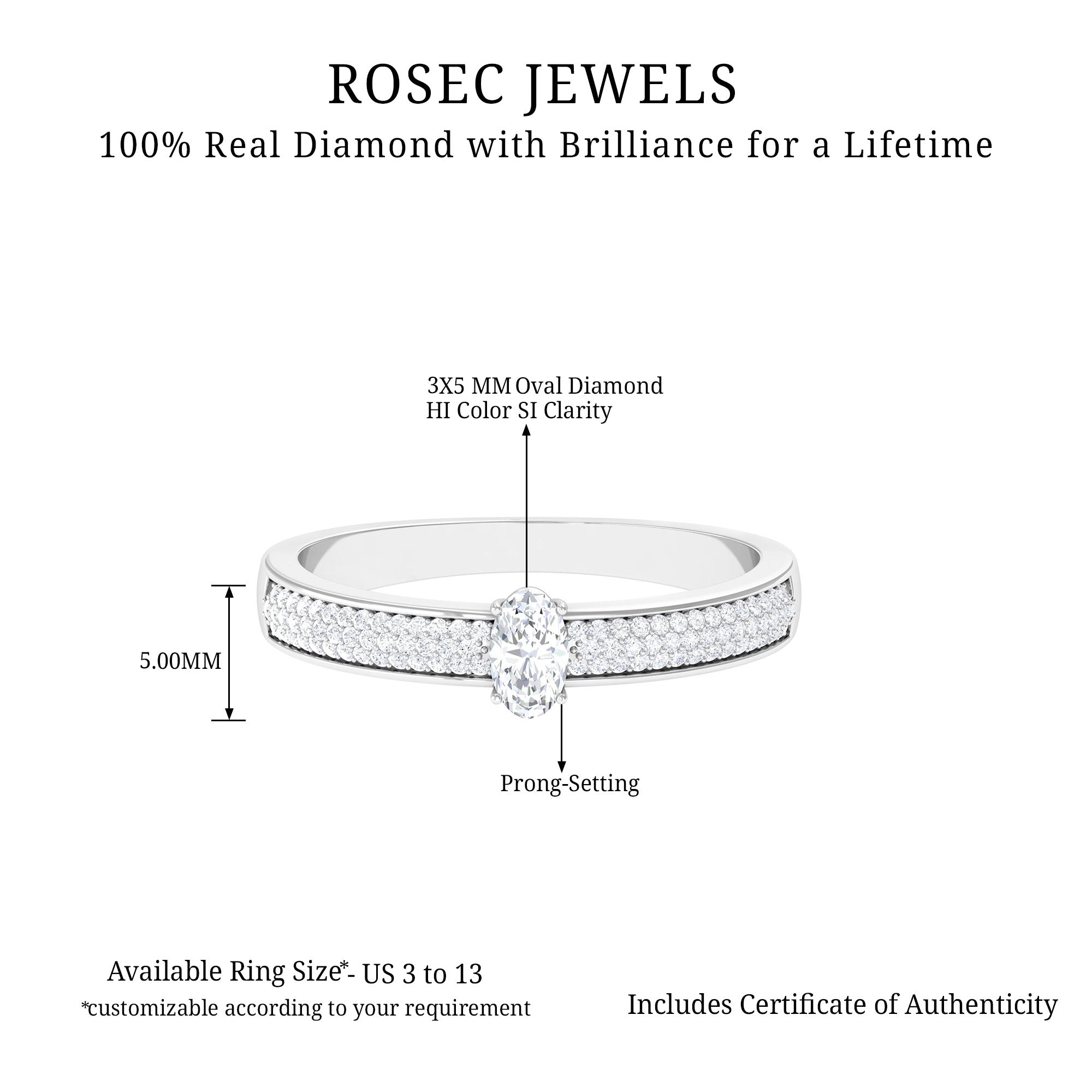 Classic Diamond Solitaire Engagement Ring Diamond - ( HI-SI ) - Color and Clarity - Rosec Jewels