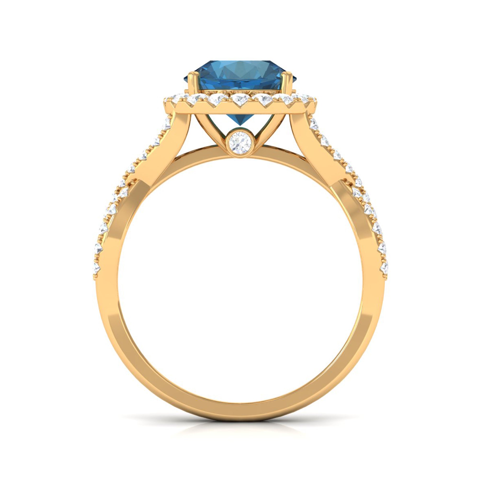 London Blue Topaz Crossover Ring with Diamond Halo London Blue Topaz - ( AAA ) - Quality - Rosec Jewels