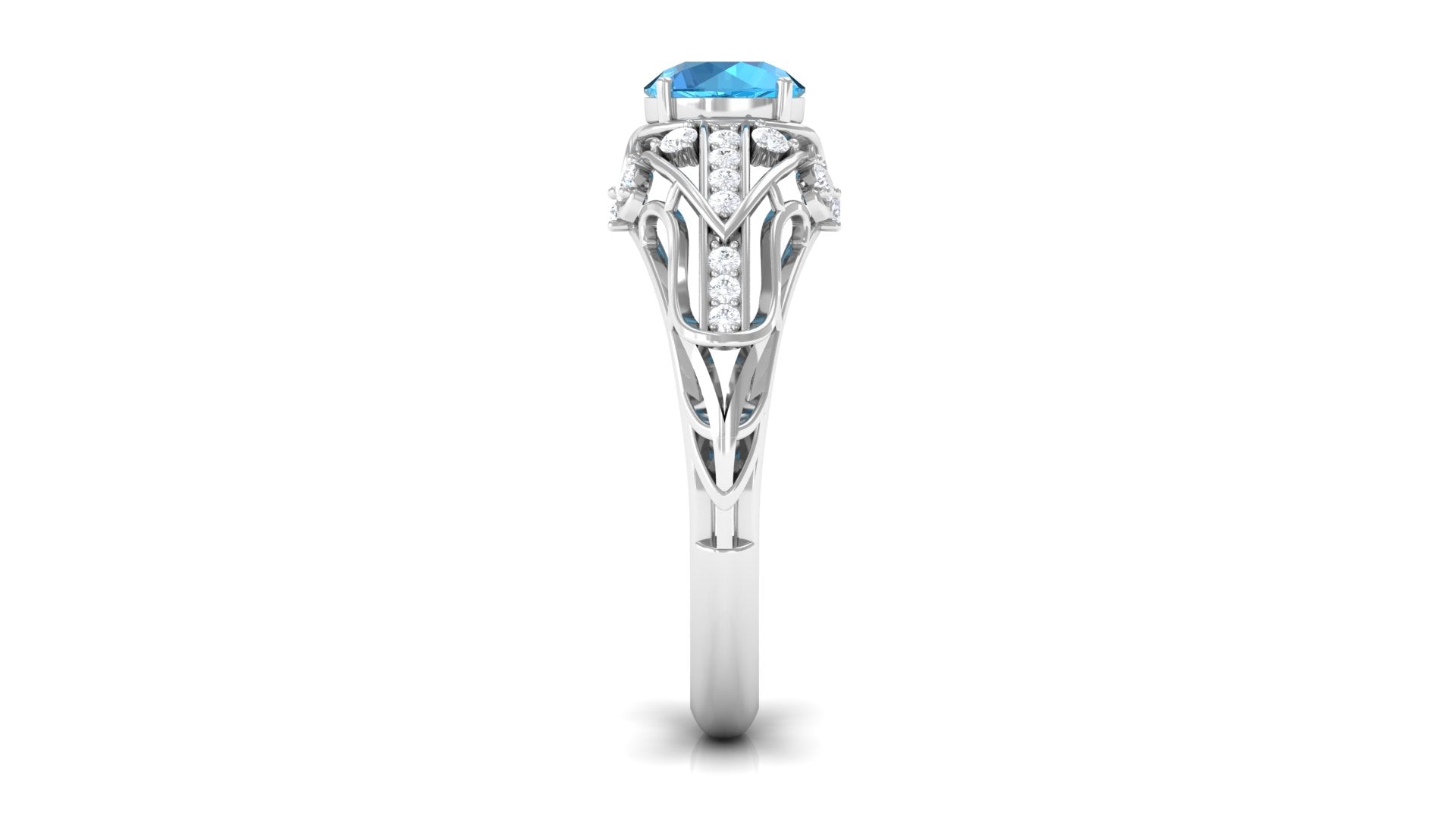 1 CT Vintage Inspired Swiss Blue Topaz Engagement Ring with Diamond Swiss Blue Topaz - ( AAA ) - Quality - Rosec Jewels