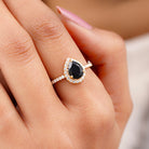 Lab-Created Black Diamond Teardrop Engagement Ring with Diamond Halo Lab Created Black Diamond - ( AAAA ) - Quality - Rosec Jewels