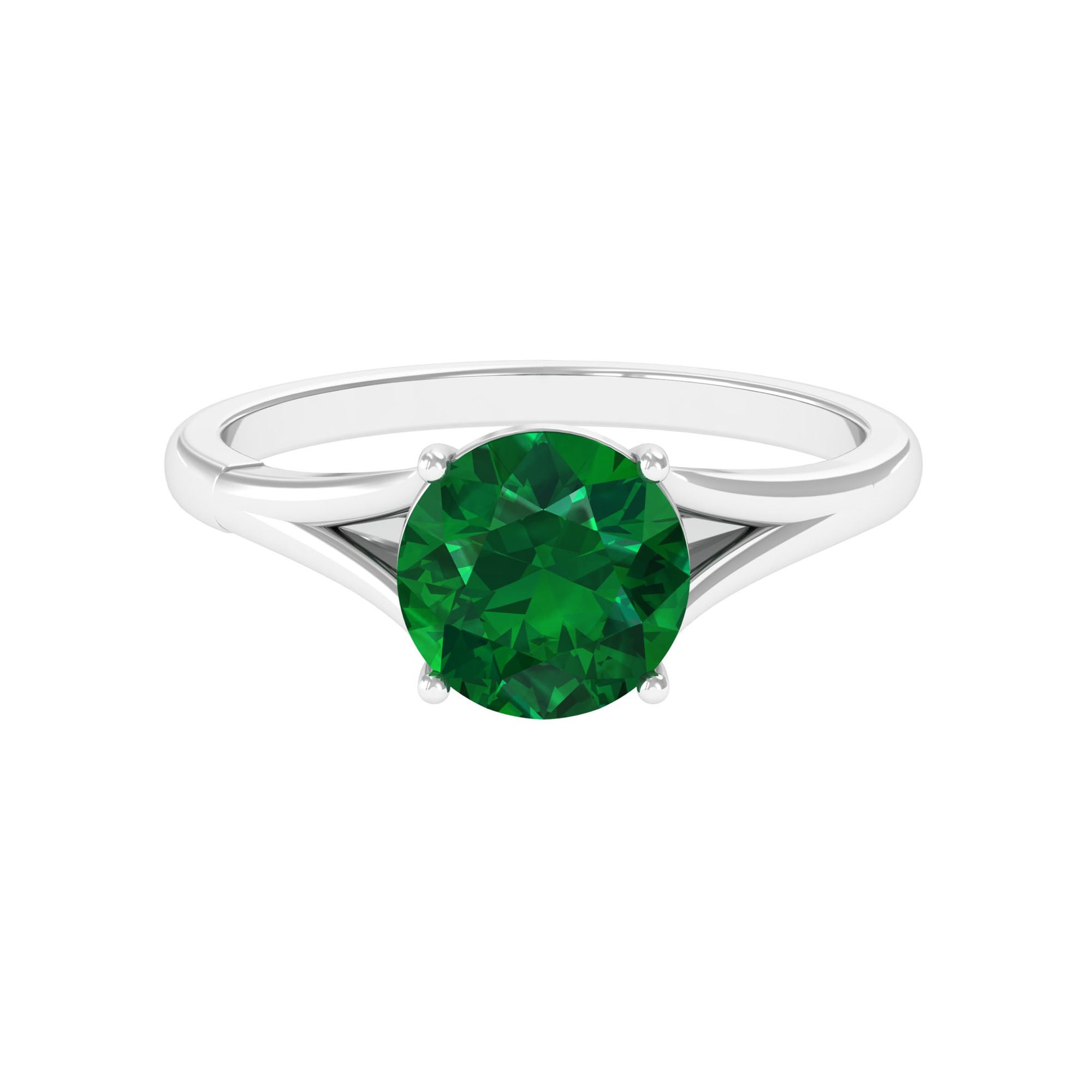 Round Lab Grown Emerald Solitaire Engagement Ring in Split Shank Lab Created Emerald - ( AAAA ) - Quality - Rosec Jewels