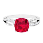 Infinity Shank Cushion Cut Created Ruby Engagement Ring with Diamond Lab Created Ruby - ( AAAA ) - Quality - Rosec Jewels