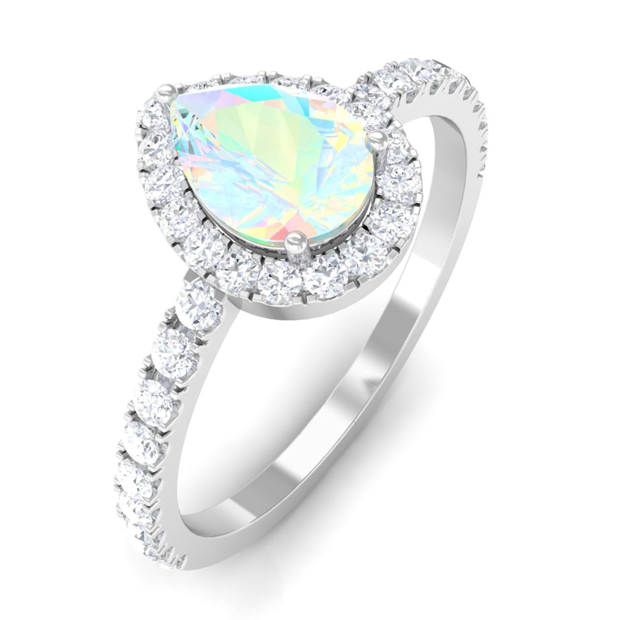 Ethiopian Opal and Diamond Teardrop Engagement Ring Ethiopian Opal - ( AAA ) - Quality - Rosec Jewels