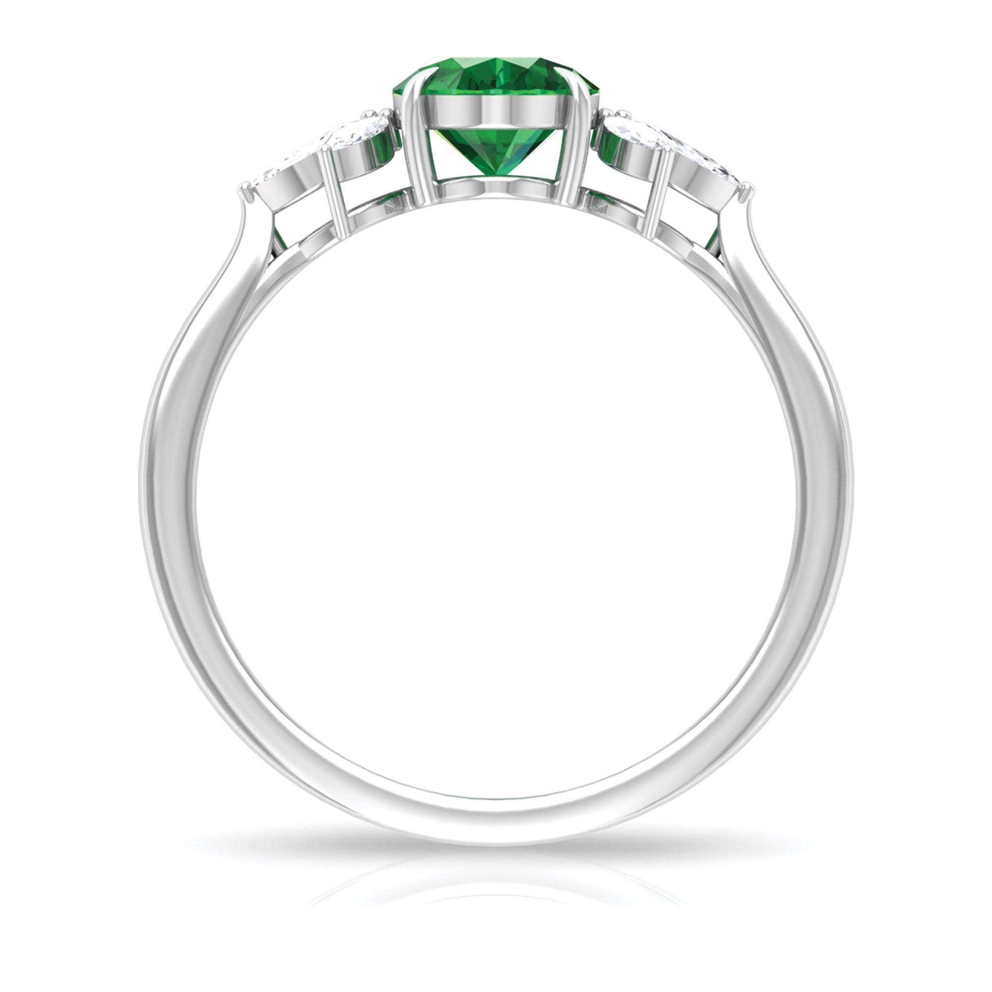 Claw Set Oval shape Emerald Solitaire Ring with Marquise Diamond Trio Emerald - ( AAA ) - Quality - Rosec Jewels