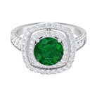 Certified Lab Grown Emerald Double Halo Engagement Ring With Moissanite Lab Created Emerald - ( AAAA ) - Quality - Rosec Jewels