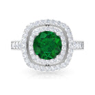 Certified Lab Grown Emerald Double Halo Engagement Ring With Moissanite Lab Created Emerald - ( AAAA ) - Quality - Rosec Jewels