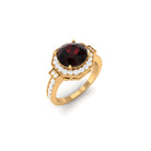 3.25 CT Garnet Vintage Engagement Ring with Diamond Side Stones and Milgrain Detailing Garnet - ( AAA ) - Quality - Rosec Jewels