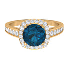 Round London Blue Topaz Classic Halo Ring with Diamond London Blue Topaz - ( AAA ) - Quality - Rosec Jewels