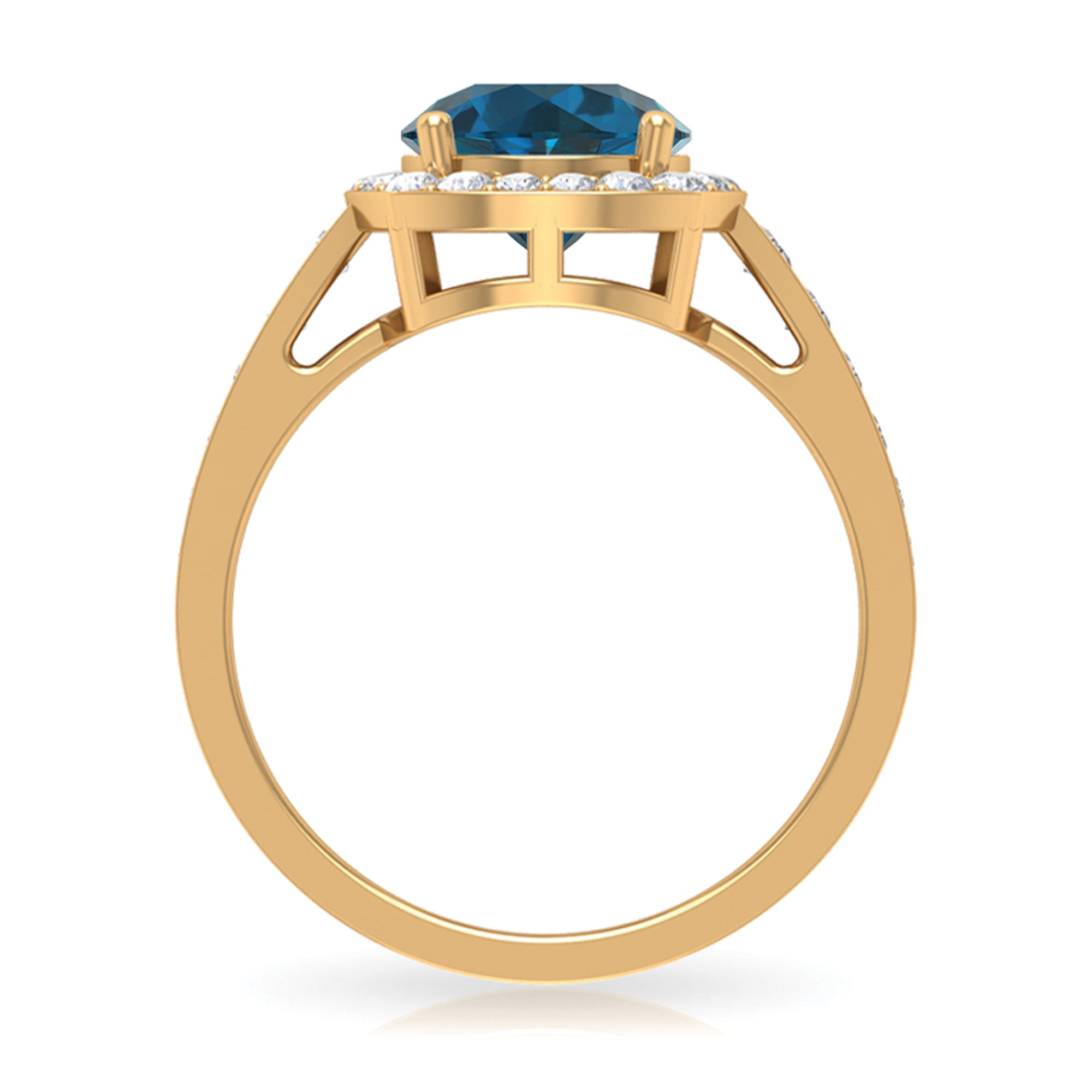 Round London Blue Topaz Classic Halo Ring with Diamond London Blue Topaz - ( AAA ) - Quality - Rosec Jewels