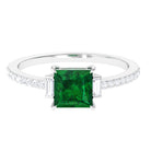 Princess Cut Created Emerald Solitaire Engagement Ring Lab Created Emerald - ( AAAA ) - Quality - Rosec Jewels