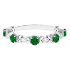 Floral Inspired Lab Grown Emerald and Diamond Half Eternity Ring Lab Created Emerald - ( AAAA ) - Quality - Rosec Jewels