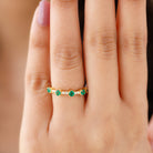 Lab Grown Emerald and Diamond Minimal Half Eternity Ring Lab Created Emerald - ( AAAA ) - Quality - Rosec Jewels