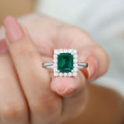 Octagon Cut Lab-Created Emerald Halo Engagement Ring with Diamond Lab Created Emerald - ( AAAA ) - Quality - Rosec Jewels