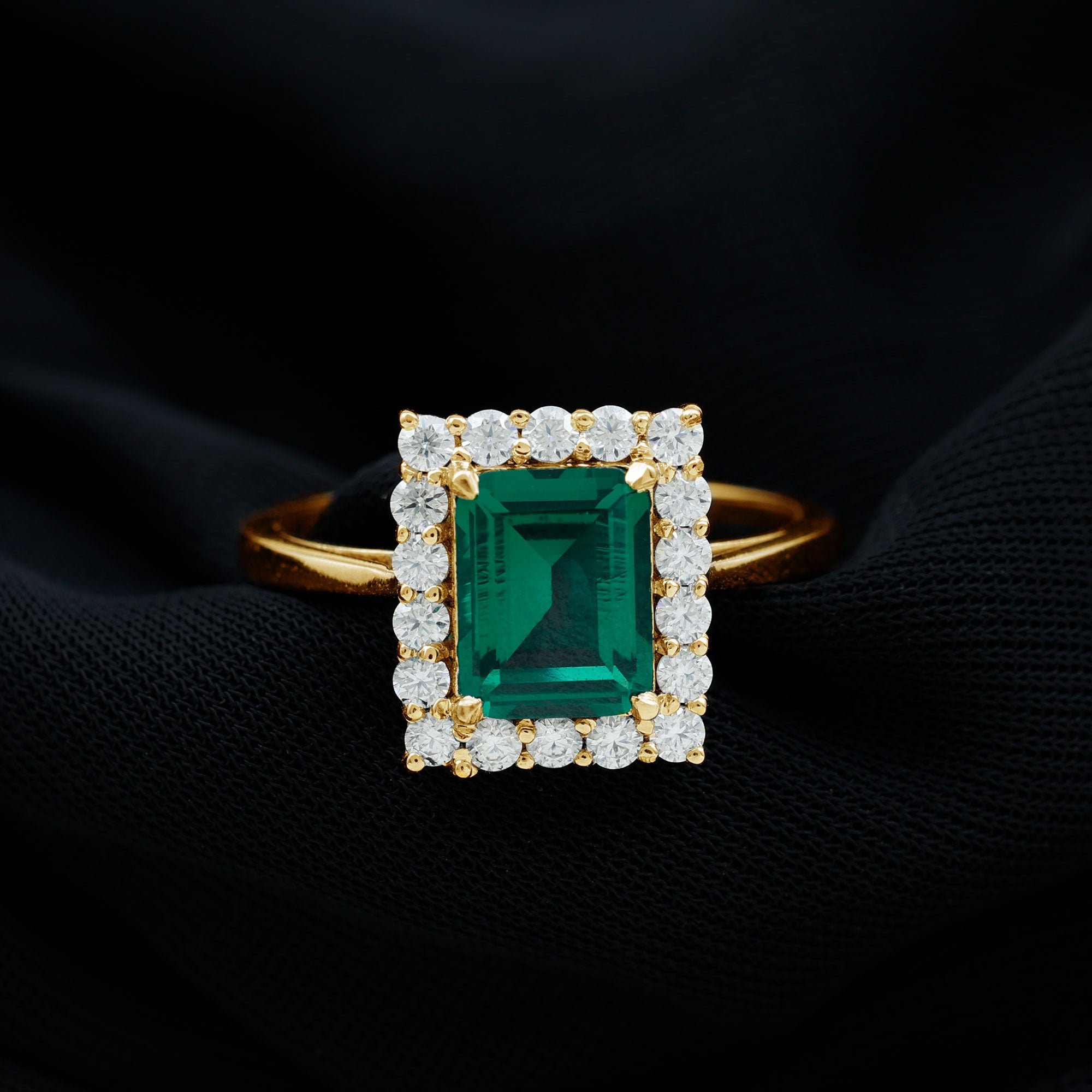 Octagon Cut Lab-Created Emerald Halo Engagement Ring with Diamond Lab Created Emerald - ( AAAA ) - Quality - Rosec Jewels