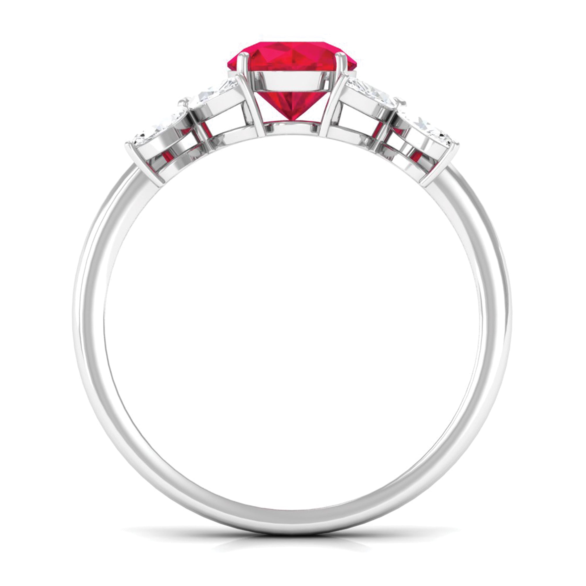 Round Created Ruby Floral Engagement Ring with Moissanite Accent Lab Created Ruby - ( AAAA ) - Quality - Rosec Jewels