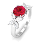 Round Created Ruby Floral Engagement Ring with Moissanite Accent Lab Created Ruby - ( AAAA ) - Quality - Rosec Jewels