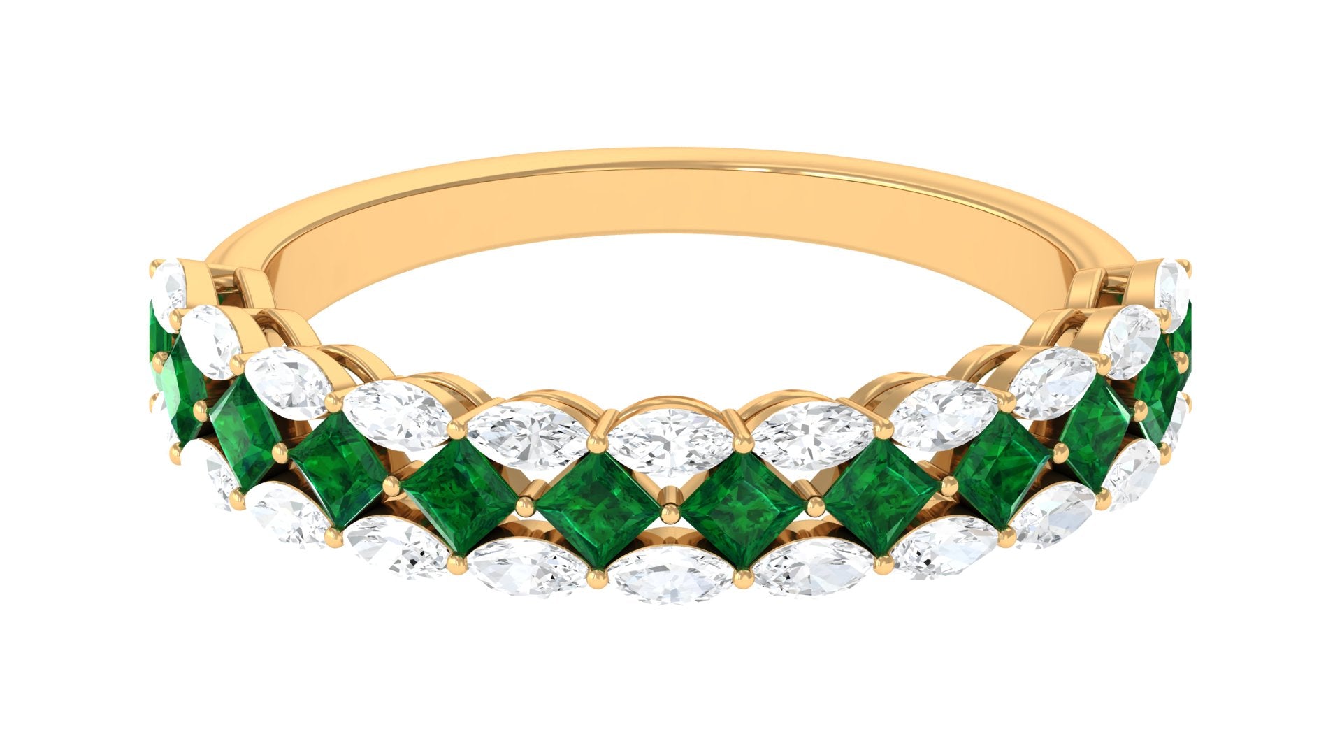 Rosec Jewels-Designer Lab Created Emerald Half Eternity Band with Moissanite