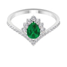 Lab Grown Emerald and Diamond Designer Engagement Ring Lab Created Emerald - ( AAAA ) - Quality - Rosec Jewels