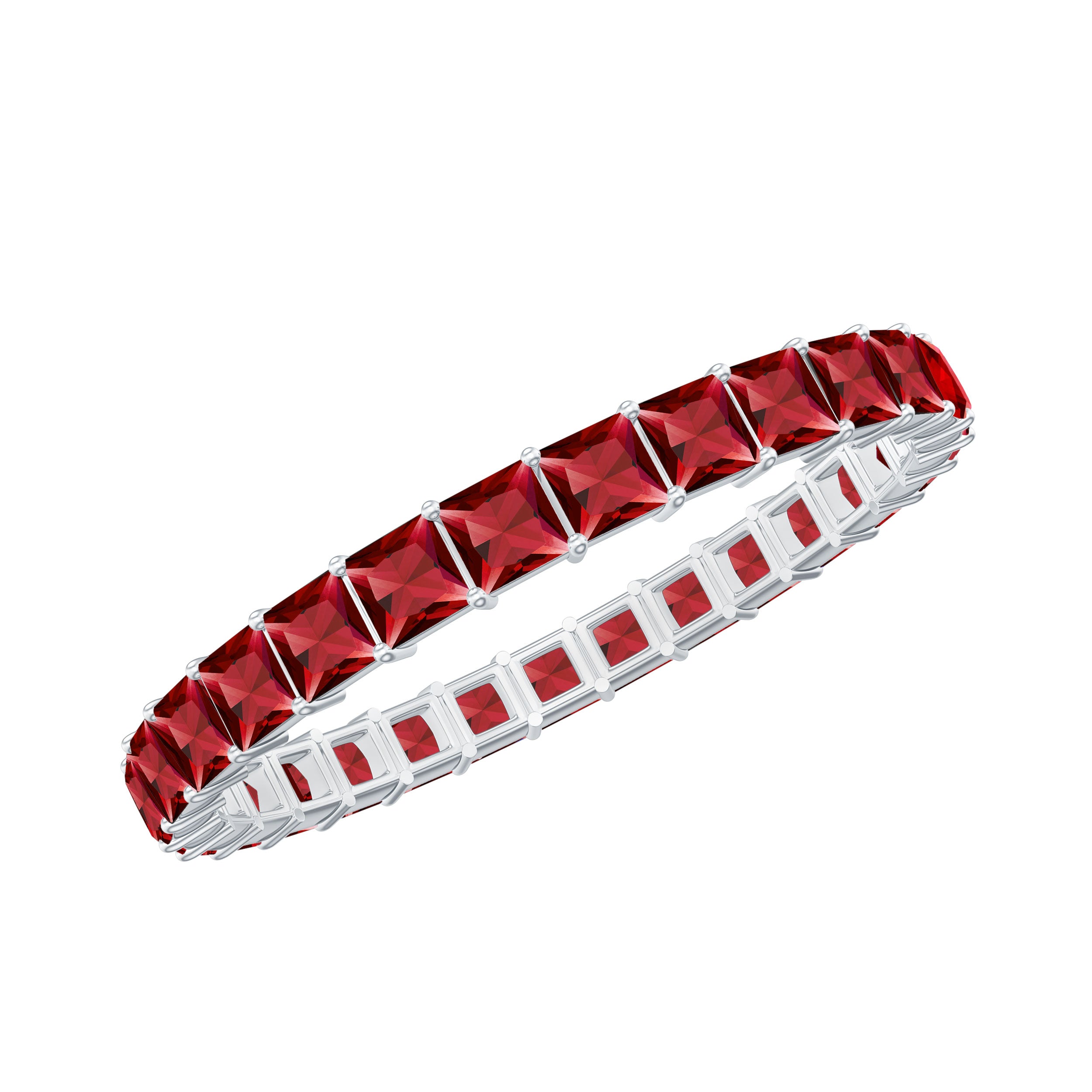 Rosec Jewels-Princess Cut Created Ruby Stackable Eternity Band Ring in Gold