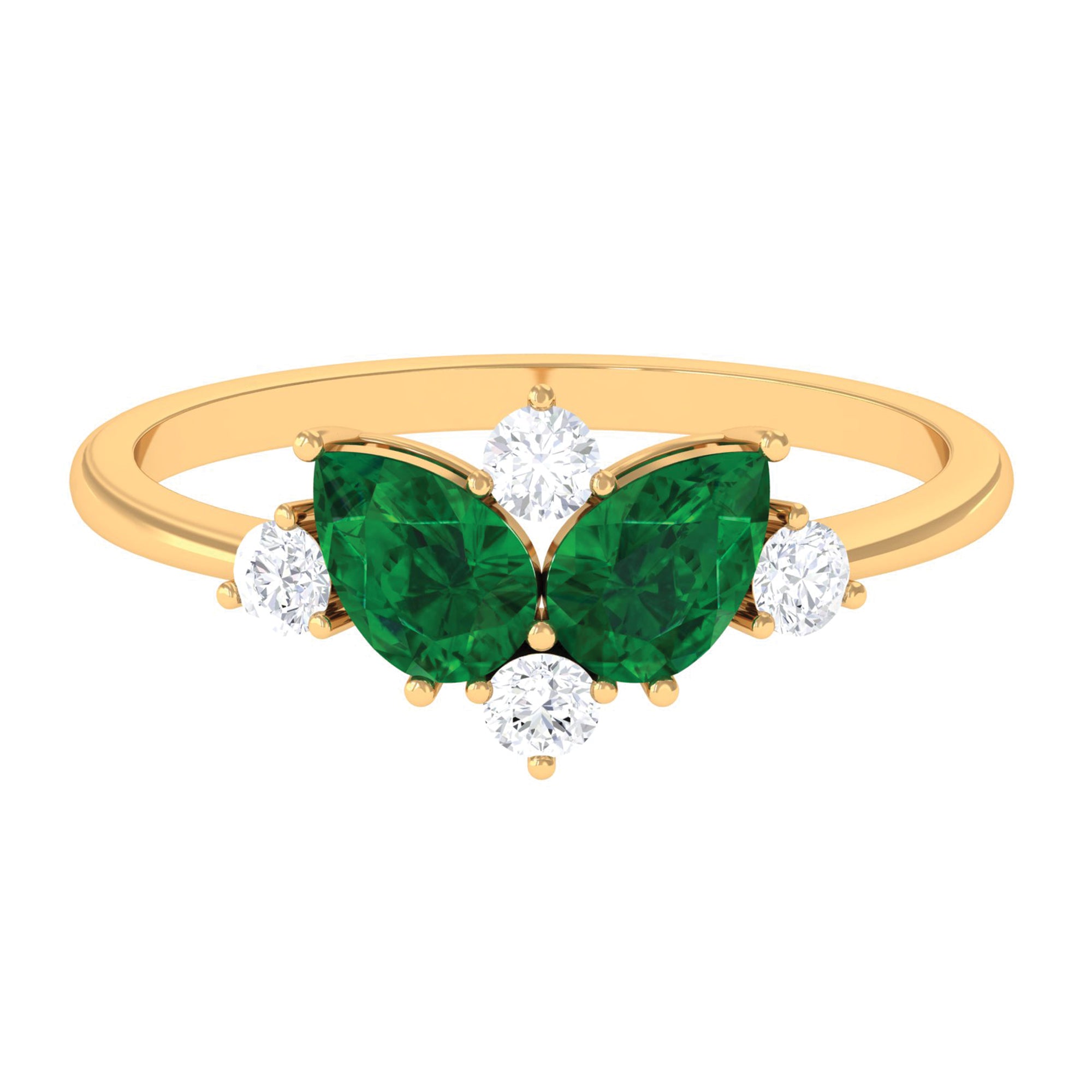 Pear Cut Created Emerald Cluster Promise Ring with Diamond Lab Created Emerald - ( AAAA ) - Quality - Rosec Jewels