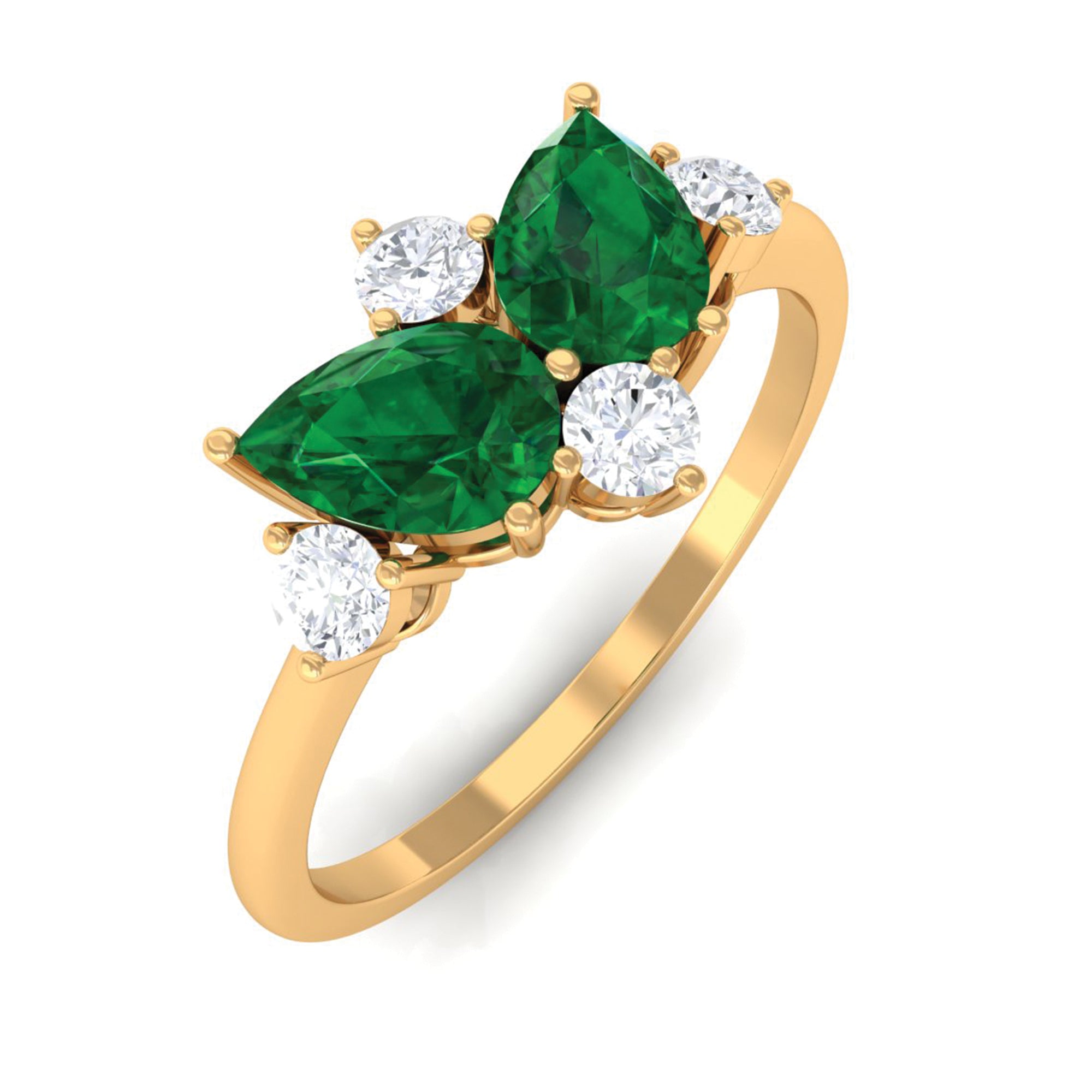 Pear Cut Created Emerald Cluster Promise Ring with Diamond Lab Created Emerald - ( AAAA ) - Quality - Rosec Jewels