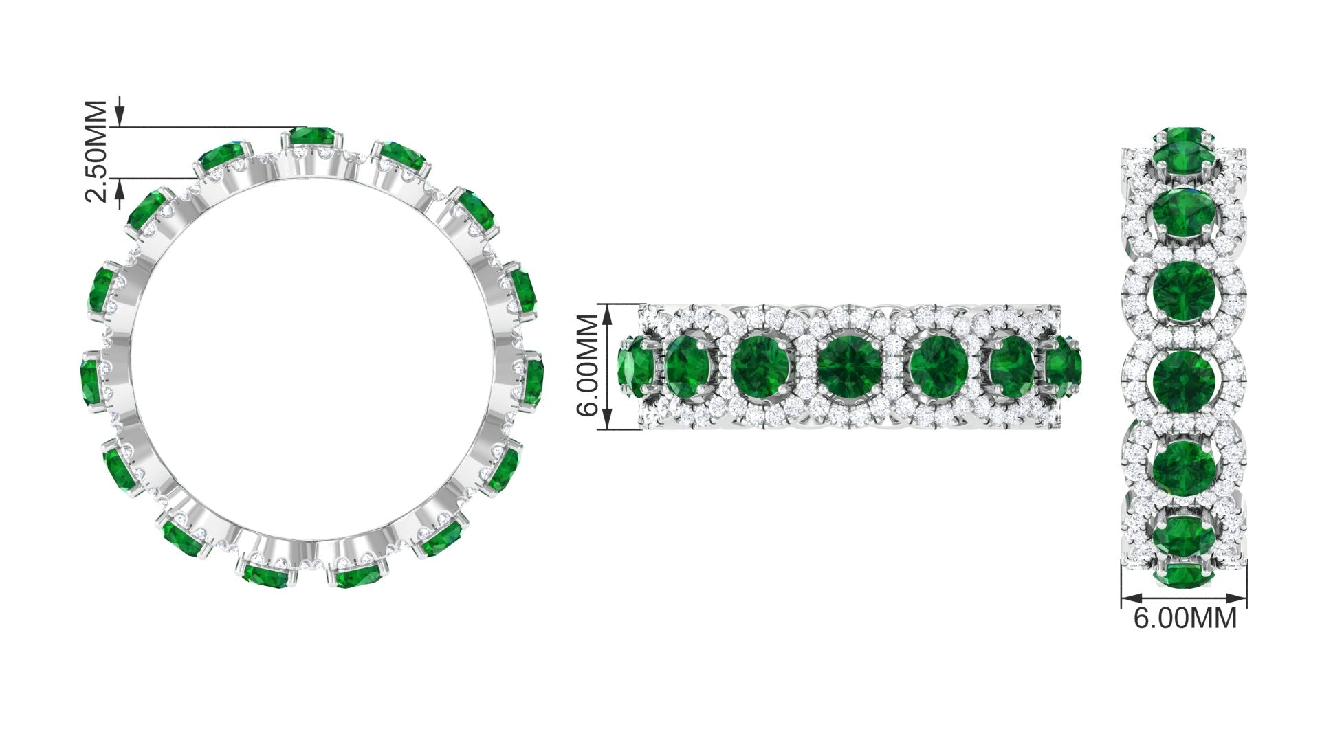 2.5 CT Lab Created Emerald And Moissanite Wide Wedding Band Lab Created Emerald - ( AAAA ) - Quality - Rosec Jewels