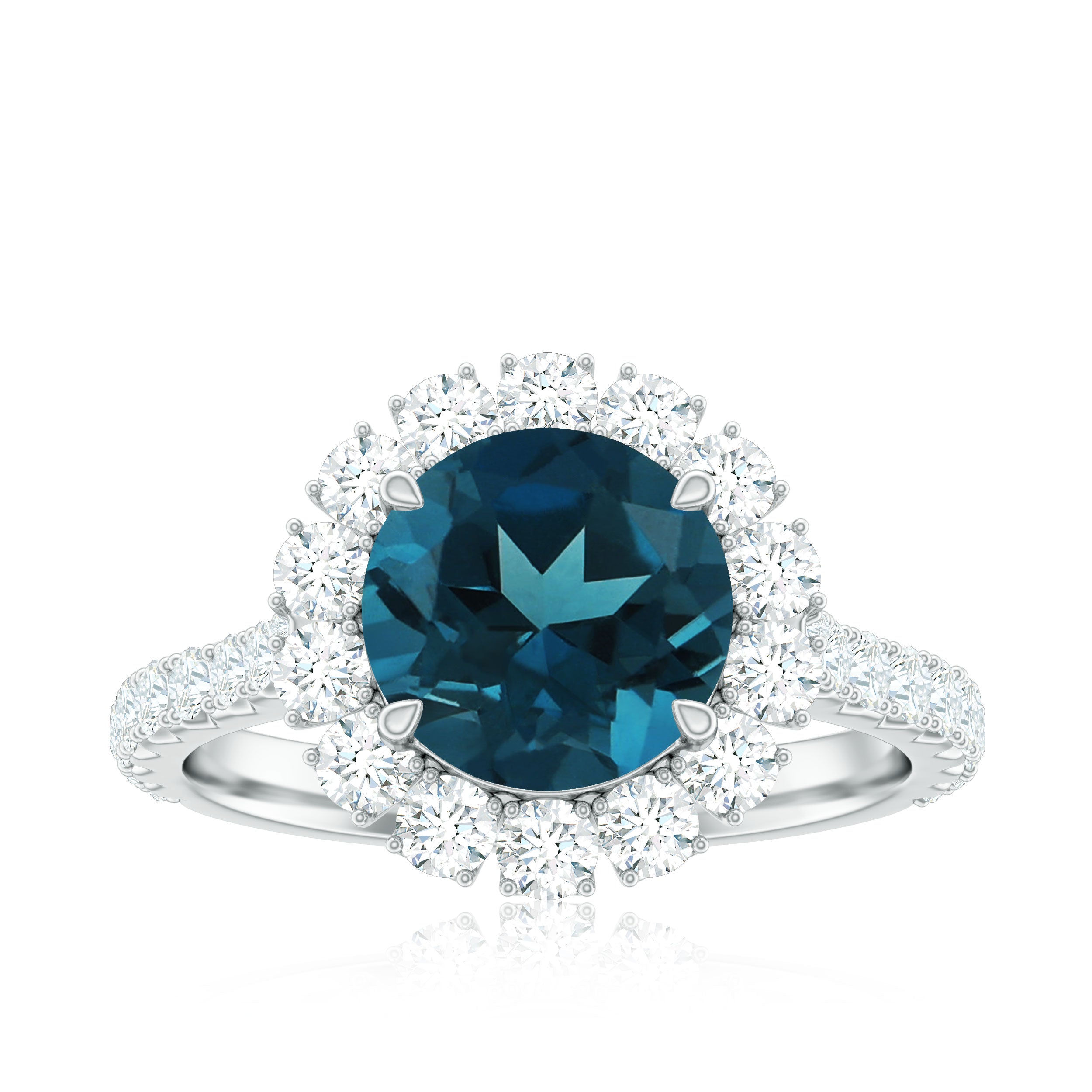 3.25 CT Halo Engagement Ring with London Blue Topaz and Moissanite for Women London Blue Topaz - ( AAA ) - Quality - Rosec Jewels