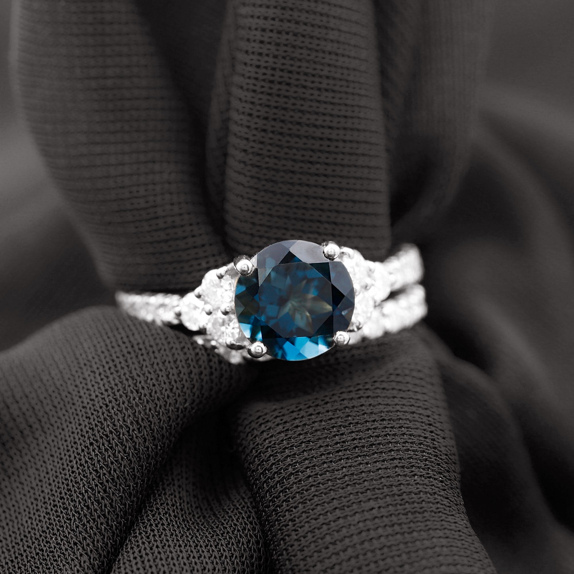 Engagement Ring Set with London Blue Topaz and Moissanite London Blue Topaz - ( AAA ) - Quality - Rosec Jewels