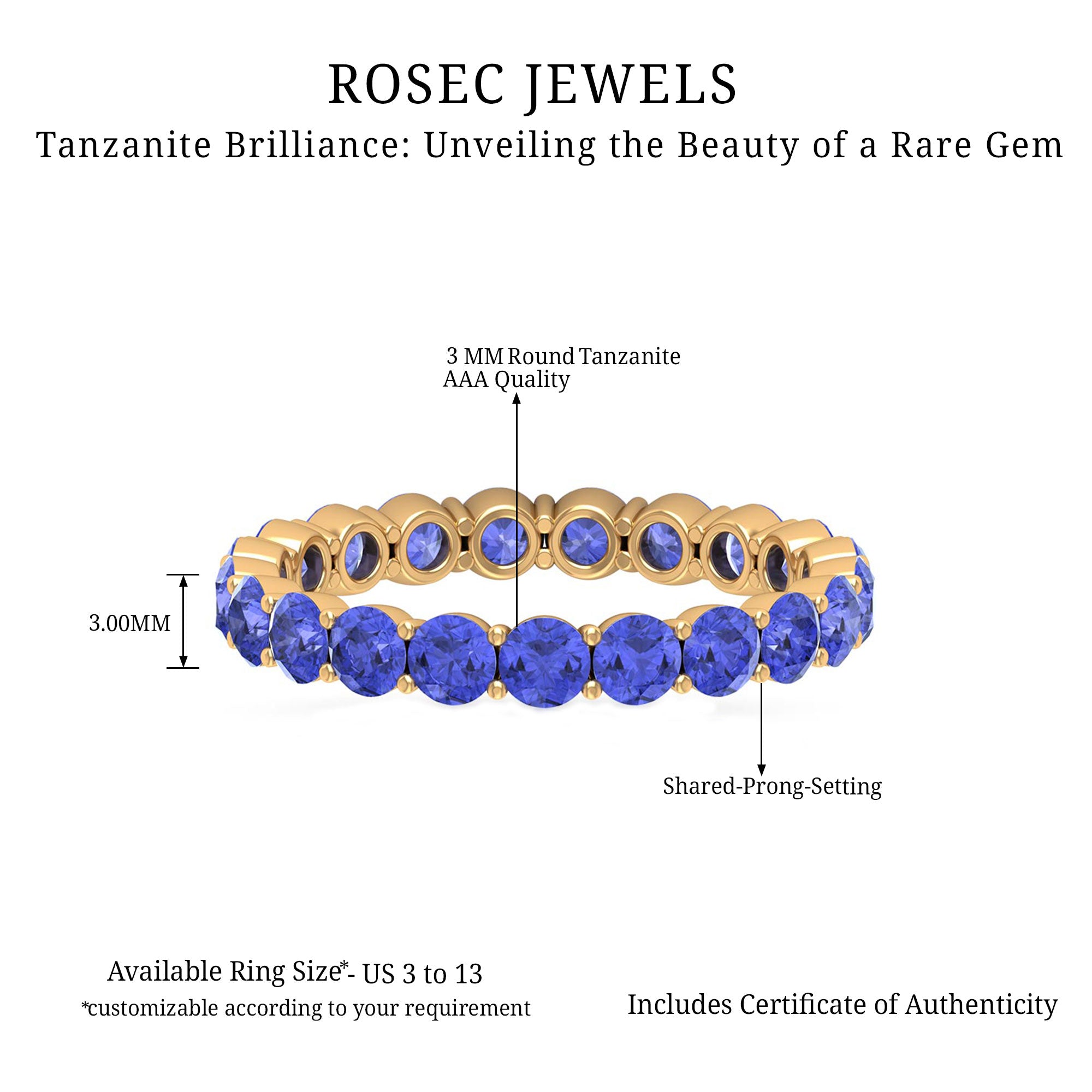 Full Eternity Ring with 2.25 CT Tanzanite Tanzanite - ( AAA ) - Quality - Rosec Jewels