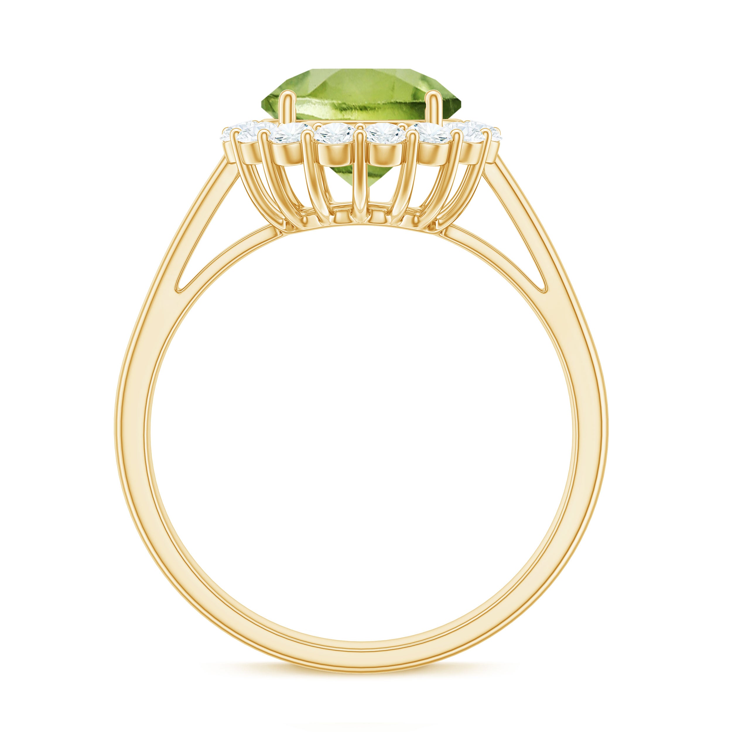 Round Peridot Simple Halo Engagement Ring with Diamond Peridot - ( AAA ) - Quality - Rosec Jewels