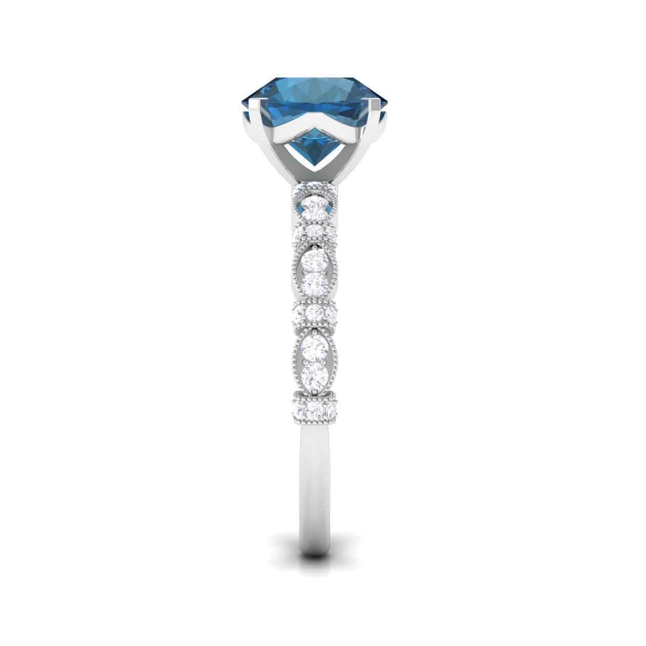 2.50 CT Solitaire London Blue Topaz and Diamond Engagement Ring London Blue Topaz - ( AAA ) - Quality - Rosec Jewels