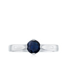 Round Solitaire Blue Sapphire Promise Ring with Diamond Blue Sapphire - ( AAA ) - Quality - Rosec Jewels