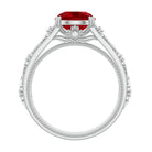 Solitaire Created Ruby Gold Flower Engagement Ring with Moissanite Lab Created Ruby - ( AAAA ) - Quality - Rosec Jewels