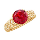 Solitaire Created Ruby Gold Flower Engagement Ring with Moissanite Lab Created Ruby - ( AAAA ) - Quality - Rosec Jewels