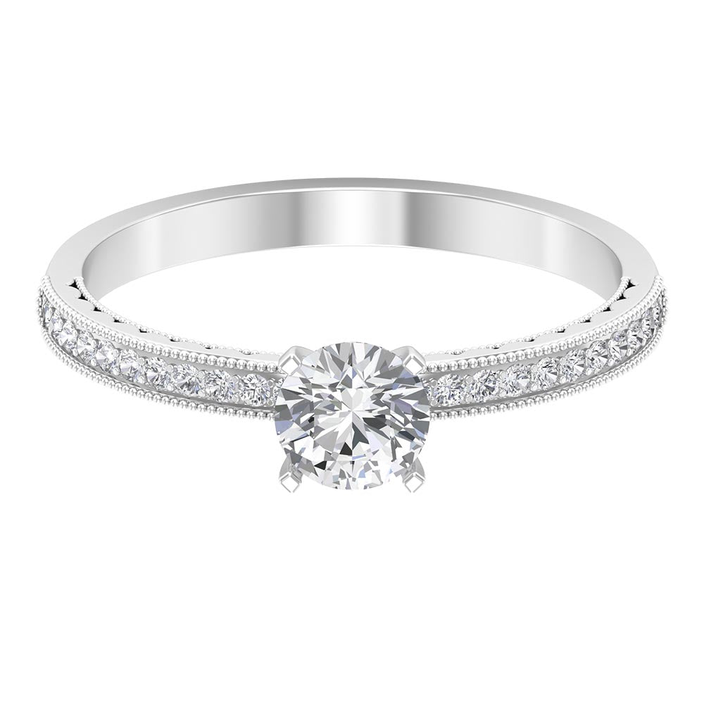 3/4 CT Moissanite Solitaire Engagement Ring with Milgrain Moissanite - ( D-VS1 ) - Color and Clarity - Rosec Jewels