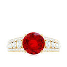 Created Ruby Statement Engagement Ring with Moissanite Side Stones Lab Created Ruby - ( AAAA ) - Quality - Rosec Jewels