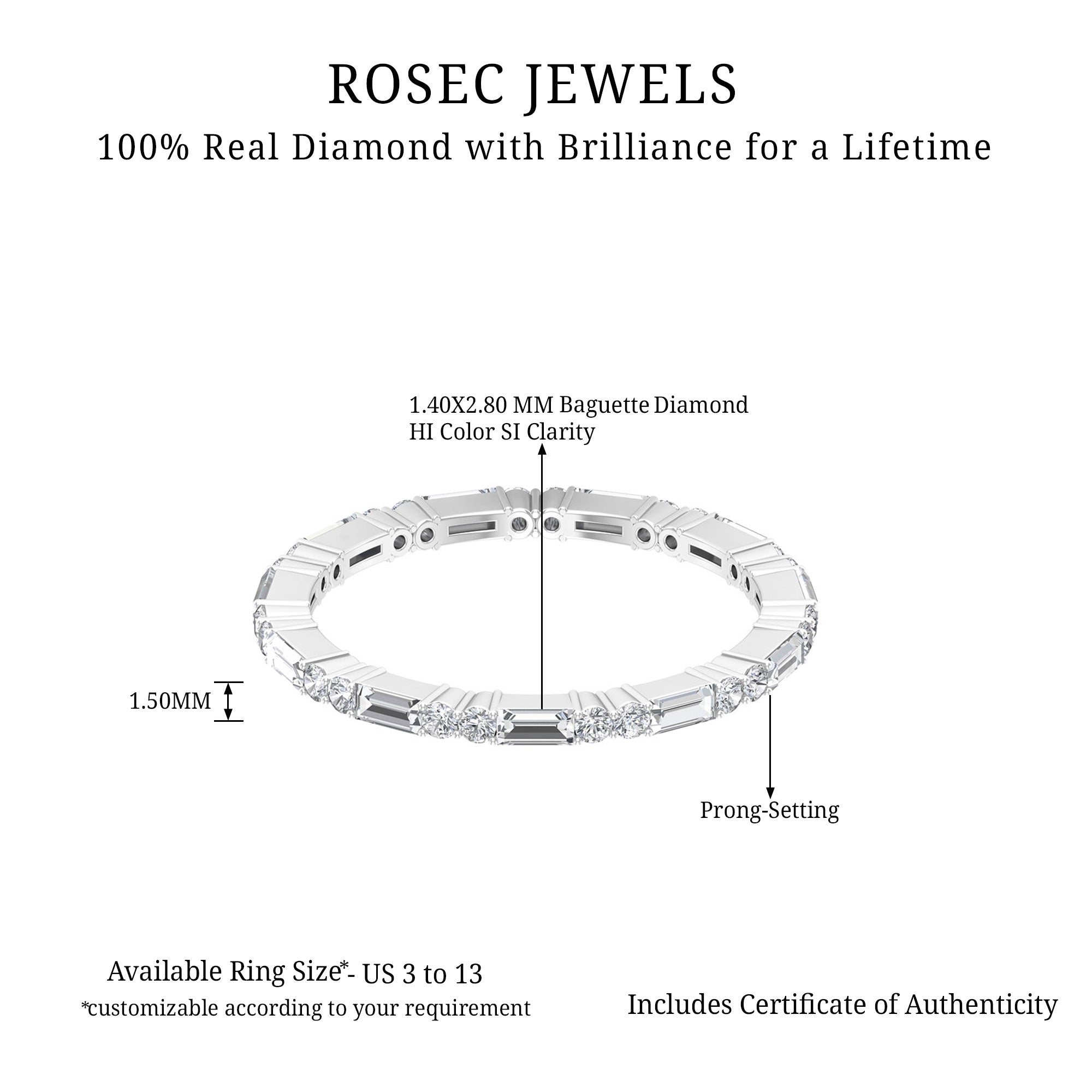 0.75 CT Baguette and Round Diamond Full Eternity Ring in Prong Setting Diamond - ( HI-SI ) - Color and Clarity - Rosec Jewels