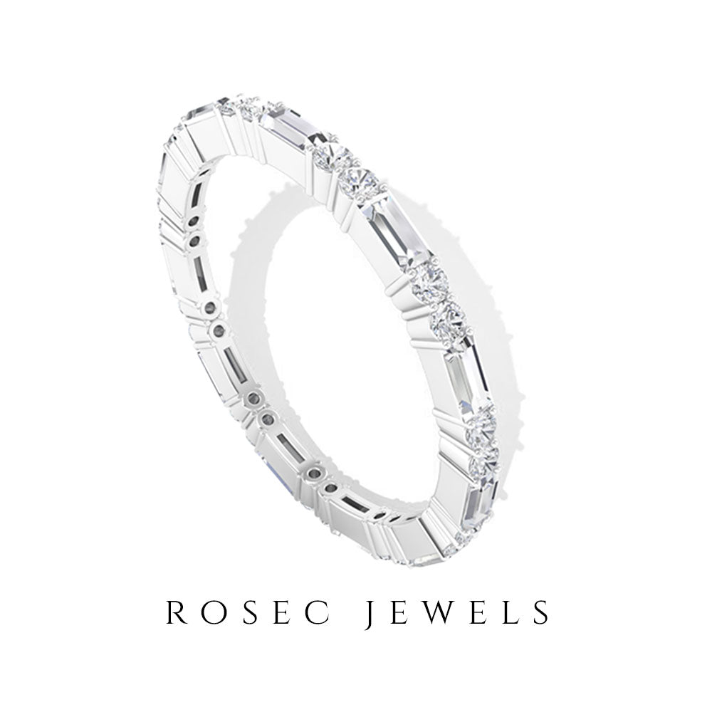 0.75 CT Baguette and Round Diamond Full Eternity Ring in Prong Setting Diamond - ( HI-SI ) - Color and Clarity - Rosec Jewels