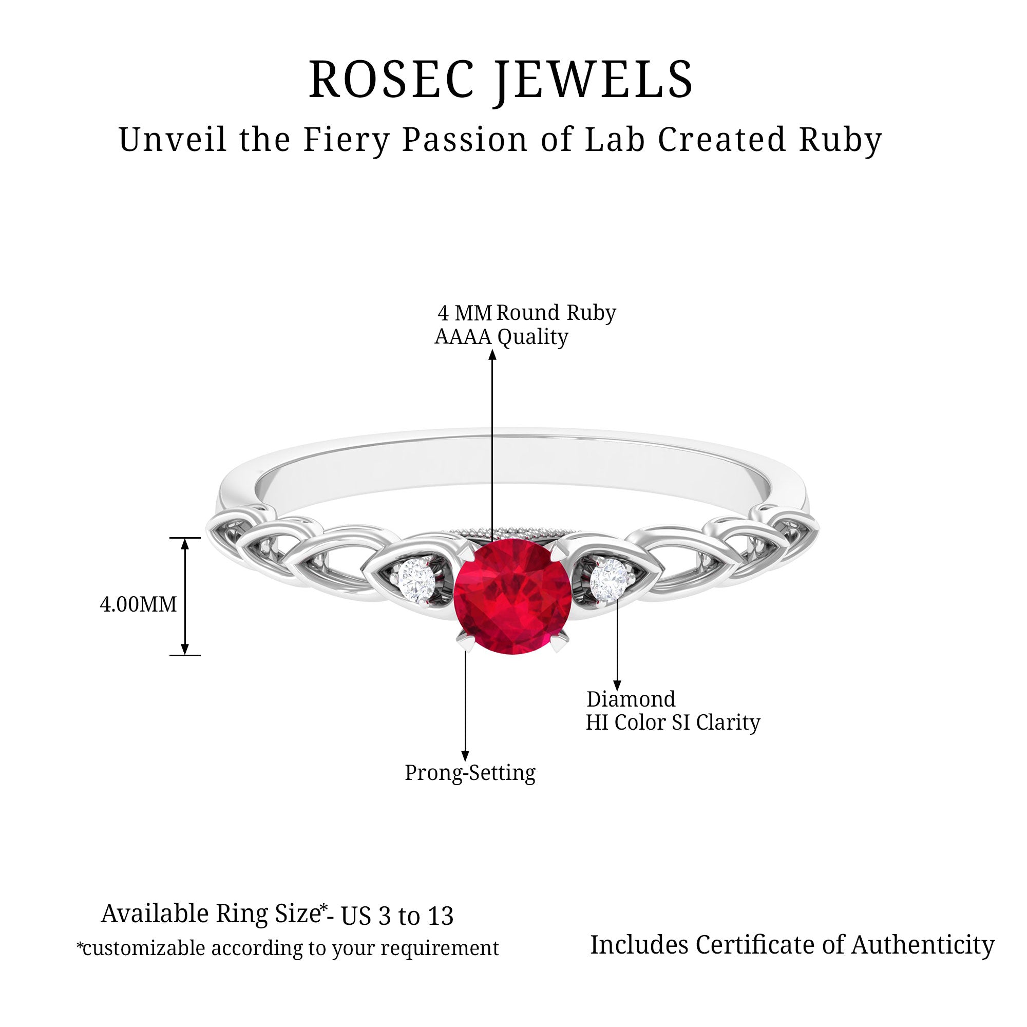 Lab Grown Ruby Designer Promise Ring with Diamond Lab Created Ruby - ( AAAA ) - Quality - Rosec Jewels