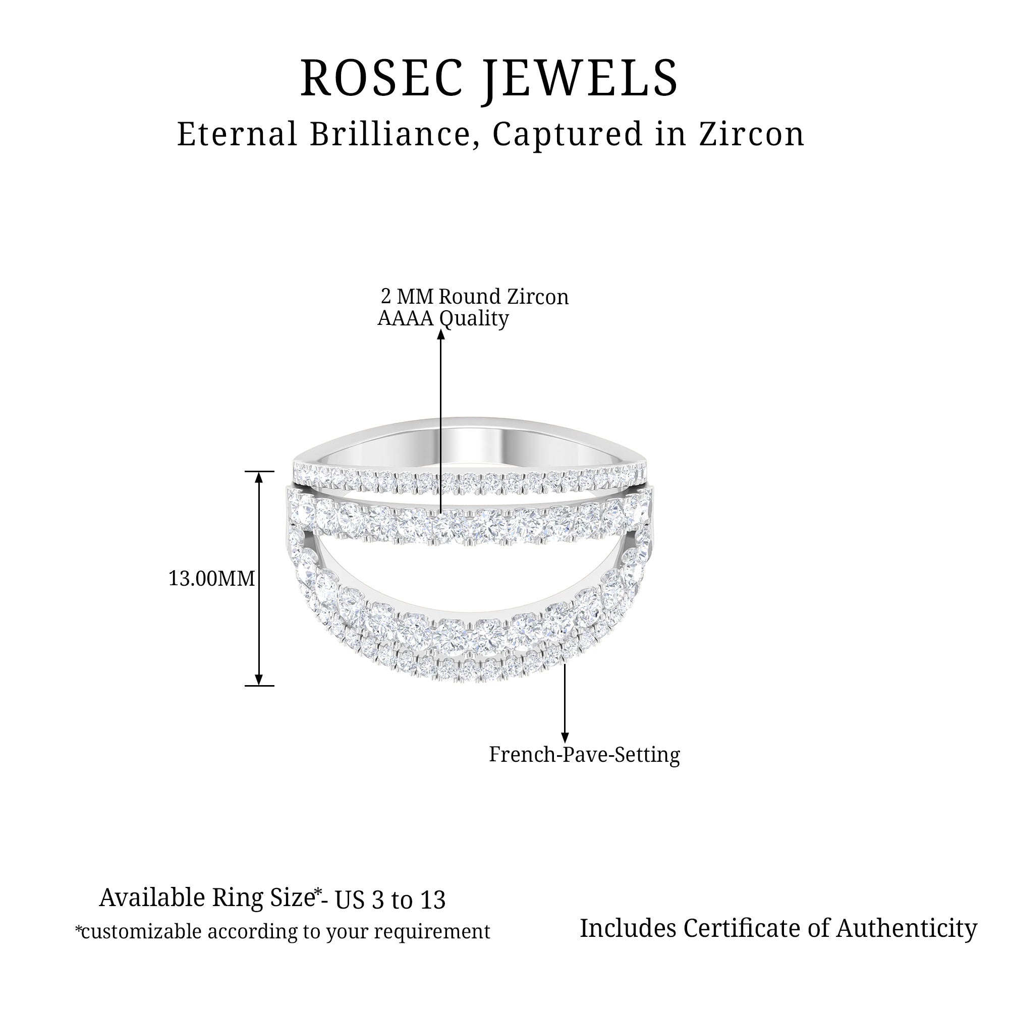 1.5 CT Cubic Zirconia Designer Cocktail Ring in Gold Zircon - ( AAAA ) - Quality - Rosec Jewels