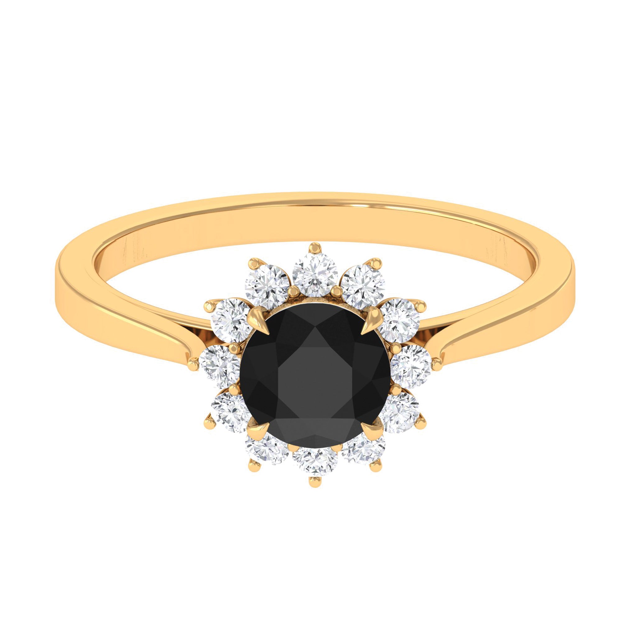 6 MM Black Onyx Engagement Ring with Diamond Accent Black Onyx - ( AAA ) - Quality - Rosec Jewels