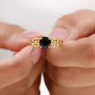 Filigree Engagement Ring with Black Onyx and Diamond Black Onyx - ( AAA ) - Quality - Rosec Jewels