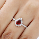 1.25 CT Pear Cut Garnet Solitaire Simple Engagement Ring with Diamond Accent Garnet - ( AAA ) - Quality - Rosec Jewels