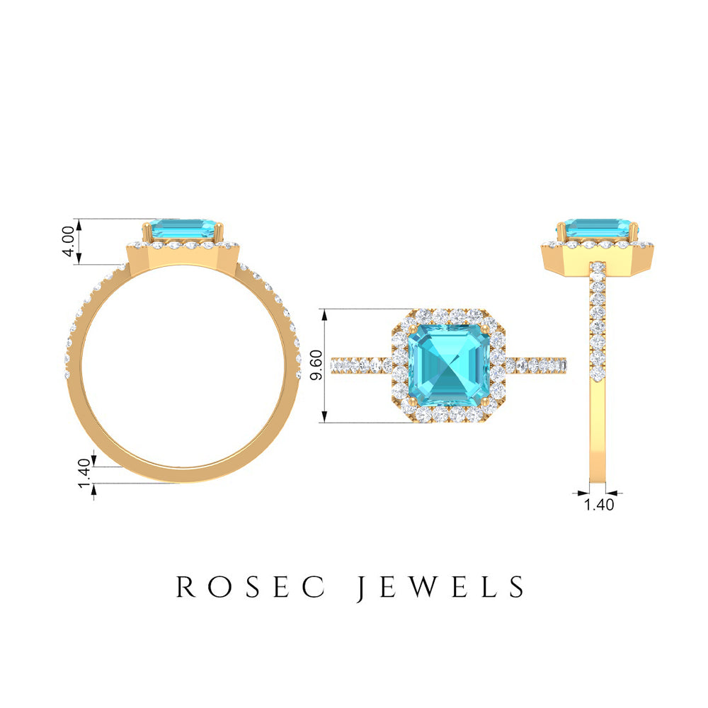 Cushion Cut Swiss Blue Topaz Engagement Ring with Diamond Halo Swiss Blue Topaz - ( AAA ) - Quality - Rosec Jewels