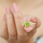 Double Prong Set Peridot Solitaire Ring with Diamond Side Stones Peridot - ( AAA ) - Quality - Rosec Jewels