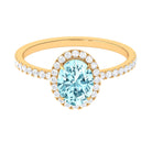 Diamond Halo Engagement Ring with 6X8 MM Claw Set Aquamarine Solitaire Aquamarine - ( AAA ) - Quality - Rosec Jewels