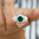 Vintage Style Lab Grown Emerald and Moissanite Engagement Ring Lab Created Emerald - ( AAAA ) - Quality - Rosec Jewels